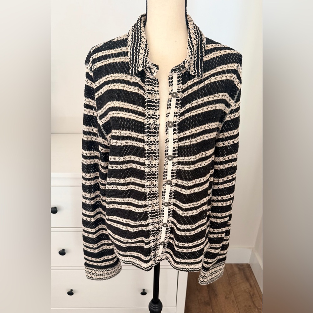 We The Free - Striped Knit Button-Front Women’s Cardigan - Black & Cream